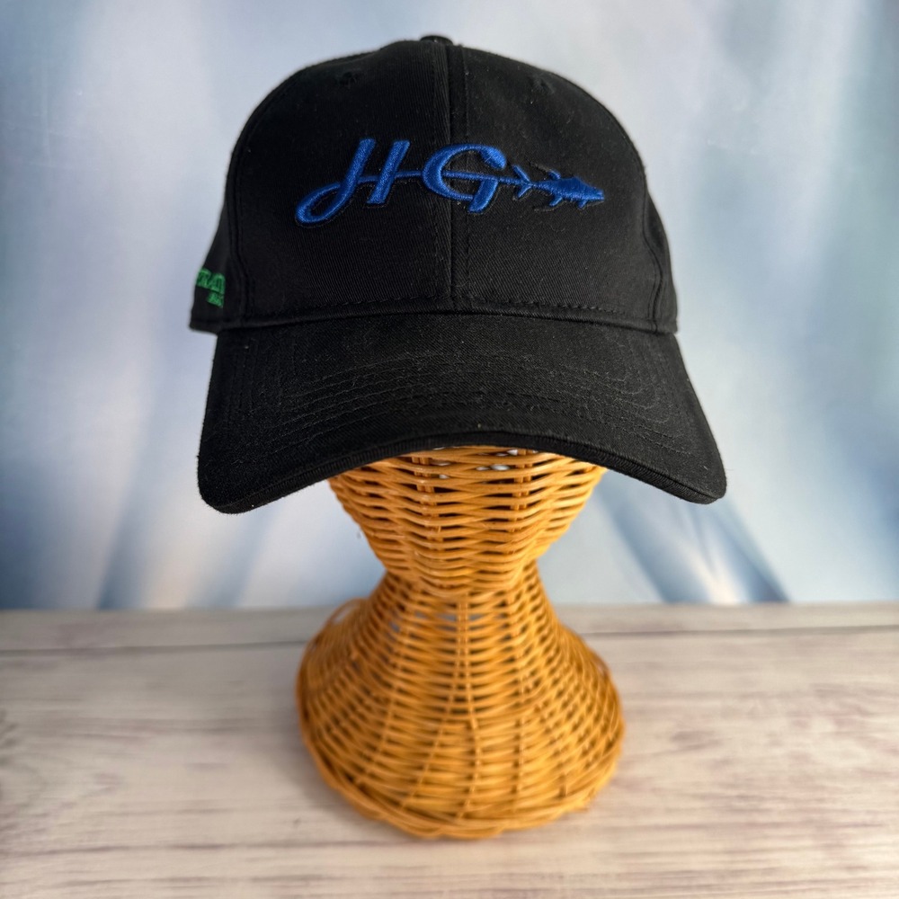 HG Marlin Graphic Embroidered Baseball Cap Hat Mens Black Blue Nautical